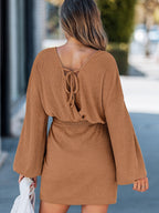 Robe Courte en Maille Côtelée Taille Nouée | Zelcara