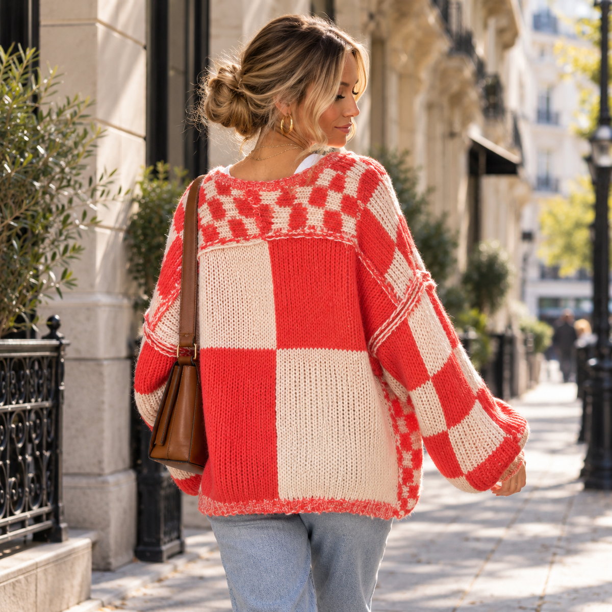 Gilet Femme à Carreaux Maille Douce & Texturée | Zelcara