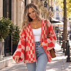 Gilet Femme à Carreaux Maille Douce & Texturée | Zelcara