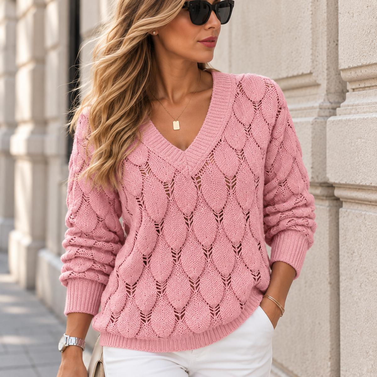 Pull en Maille Texturée & Col V Coupe Ample | Zelcara