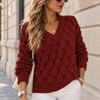 Pull en Maille Texturée & Col V Coupe Ample | Zelcara