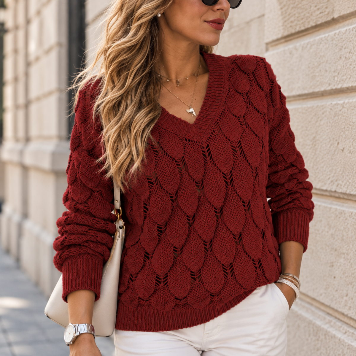 Pull en Maille Texturée & Col V Coupe Ample | Zelcara