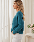 Button-Front Cable-Knit V-Neck Cardigan