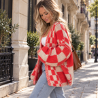 Gilet Femme à Carreaux Maille Douce & Texturée | Zelcara