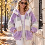 Veste Polaire Femme Color Block à Capuche | Zelcara
