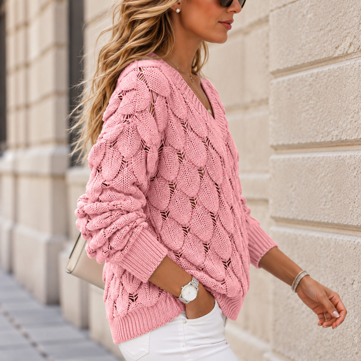 Pull en Maille Texturée & Col V Coupe Ample | Zelcara