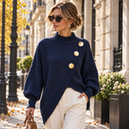 Pull Femme Élégant à Boutons Dorés Coupe Ample | Zelcara