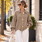Cardigan Femme à Col Chemise & Boutons Dorés | Zelcara